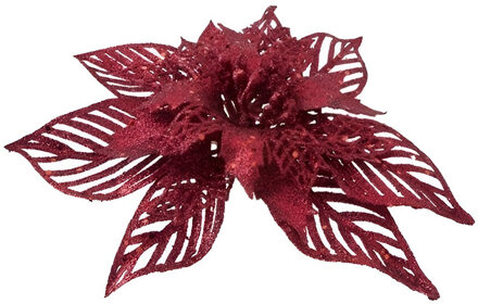 Cosy&Trendy Kerst bloem - op clip - D18 cm - rood - kunststof - kerstster - Kersthangers