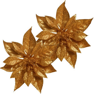 Cosy&Trendy Kerst bloemen 2x stuks kunststof koper - op clip - 18 cm