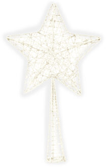 Cosy&Trendy Kerst piek - ster vorm - wit - glitter - 28 cm - kunststof - kerstboompiek - kerstversiering