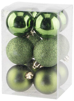 Cosy&Trendy Kerstballen - 12 stuks - appelgroen - kunststof - 6 cm - Kerstbal