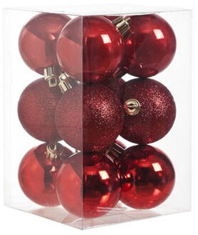 Cosy&Trendy Kerstballen - 12 stuks - rood - kunststof - 6 cm - Kerstbal