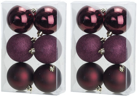 Cosy&Trendy Kerstballen - 12x st - bordeaux rood - 8 cm - kunststof - kerstversiering