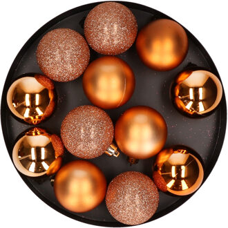 Cosy&Trendy Kerstballen - 12x st - koper - mat - glans - 6 cm - Onbreekbare kerstballen