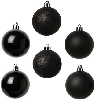 Cosy&Trendy Kerstballen - 12x st - zwart - 8 cm - kunststof - kerstversiering