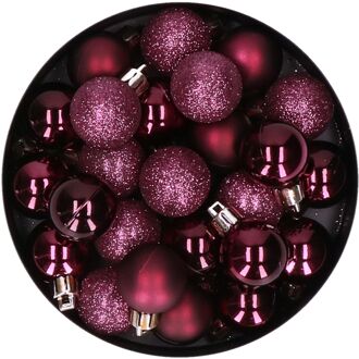 Cosy&Trendy Kerstballen - 20 stuks - aubergine roze - 3 cm - kunststof - Kerstbal