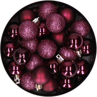 Cosy&Trendy Kerstballen - 20x - aubergine roze - kunststof - mat - glans - glitter - onbreekbaar