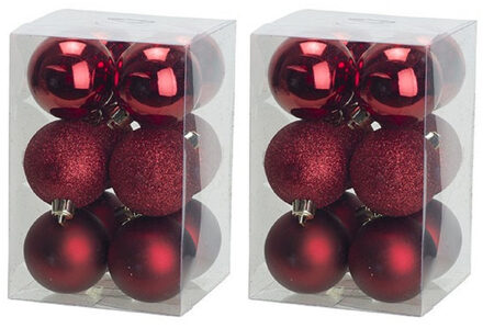 Cosy&Trendy Kerstballen - 24x stuks - donkerrood - kunststof - 6 cm
