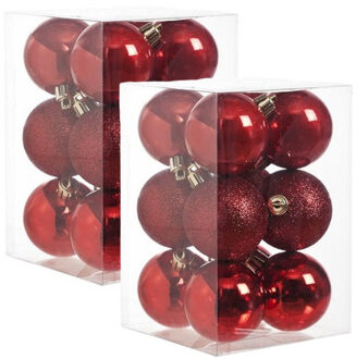 Cosy&Trendy Kerstballen - 24x stuks - rood - kunststof - 6 cm -onbreekbaar - kerstversiering