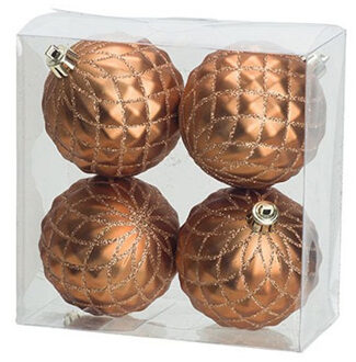Cosy&Trendy Kerstballen - 4 stuks - koperkleur - kunststof - 8 cm