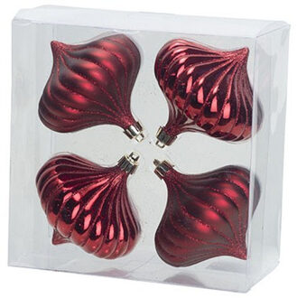 Cosy&Trendy Kerstballen - 4 stuks - rood - tol - 10 cm - kunststof