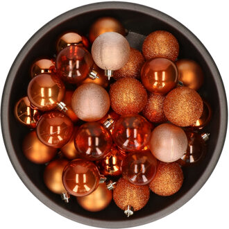 Cosy&Trendy kerstballen - 48x st - kaneel bruin - D6 cm - in opbergtas - kerstversiering