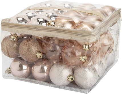 Cosy&Trendy kerstballen - 48x st - roze - D6 cm - in opbergtas - kerstversiering