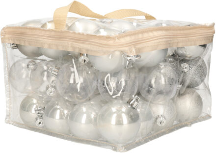 Cosy&Trendy kerstballen - 48x st - zilver - D6 cm - in opbergtas - kerstversiering