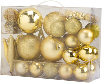 Cosy&Trendy Kerstballen - 53-delig - goud - ornamenten en piek - kerstversiering Goudkleurig