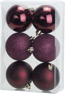 Cosy&Trendy Kerstballen - 6x st - bordeaux rood - 8 cm - kunststof - kerstversiering