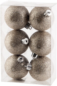 Cosy&Trendy Kerstballen - 6x st - champagne - glitters - D6 cm - kunststof - kerstversiering