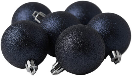 Cosy&Trendy Kerstballen - 6x st - donkerblauw - glitters - 6 cm - kunststof - kerstversiering