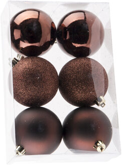 Cosy&Trendy Kerstballen - 6x st - donkerbruin - 8 cm - kunststof - kerstversiering
