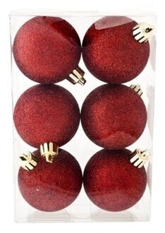 Cosy&Trendy Kerstballen - 6x st - donkerrood - glitters - 6 cm - kunststof