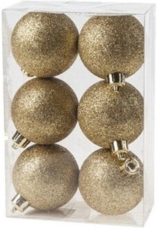 Cosy&Trendy Kerstballen - 6x st - goud - glitters - 6 cm - kunststof - kerstversiering Goudkleurig