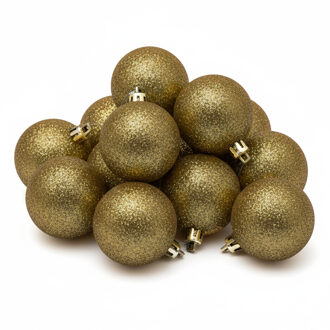 Cosy&Trendy Kerstballen - 6x st - goud - glitters - D8 cm - kunststof - kerstversiering Goudkleurig