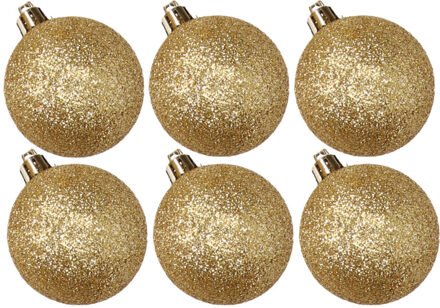 Cosy&Trendy Kerstballen - 6x st - goud - glitters - D8 cm - kunststof - kerstversiering