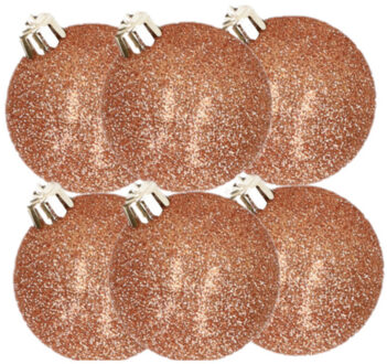 Cosy&Trendy Kerstballen - 6x st - koper - glitters - D6 cm - kunststof - kerstversiering
