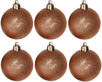 Cosy&Trendy Kerstballen - 6x st - koper - glitters - D8 cm - kunststof - kerstversiering