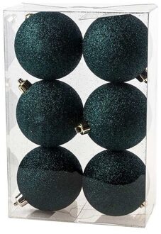 Cosy&Trendy Kerstballen - 6x st - petrol - glitters - 8 cm - Kerstbal Blauw