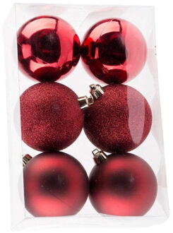 Cosy&Trendy Kerstballen - 6x st - rood - 8 cm - kunststof - kerstversiering Donkerrood