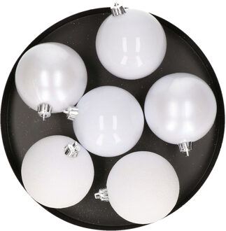 Cosy&Trendy Kerstballen - 6x st - wit - D8 cm - kunststof - kerstversiering