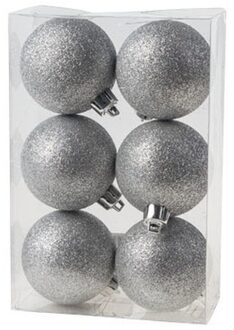 Cosy&Trendy Kerstballen - 6x st - zilver - glitters - D6 cm - kunststof - kerstversiering