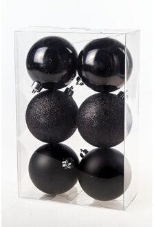 Cosy&Trendy Kerstballen - 6x st - zwart - 8 cm - kunststof - Kerstbal