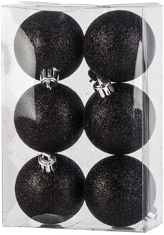 Cosy&Trendy Kerstballen - 6x st - zwart - glitters - 6 cm - Kerstbal