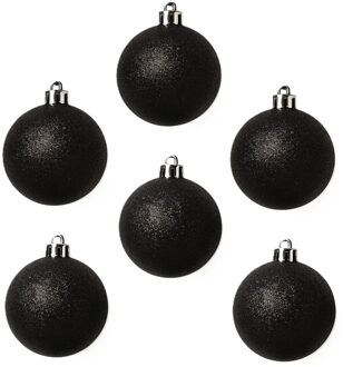 Cosy&Trendy Kerstballen - 6x st - zwart - glitters - D6 cm - kunststof - kerstversiering