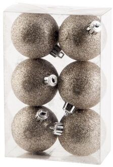 Cosy&Trendy Kerstballen - champagne - 6 ST - glitter - 6 cm - kunststof - Kerstbal Champagnekleurig