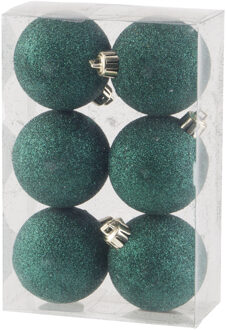 Cosy&Trendy Kerstballen - donkergroen - 6 ST - glitter - 6 cm - kunststof - Kerstbal