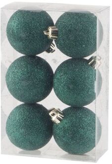Cosy&Trendy Kerstballen - donkergroen - 6 ST - glitter - 6 cm - kunststof - Kerstbal