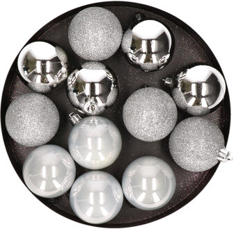 Cosy&Trendy Kerstballen - kunststof - 12 stuks - zilver - 6 cm