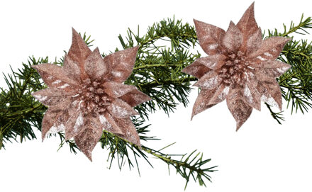 Cosy&Trendy kerstboom bloemen op clip - 2x st - oud roze - 18 cm - kerstster - Kersthangers