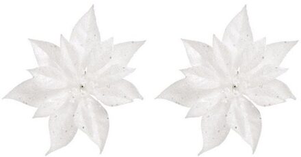 Cosy&Trendy Kerstboomversiering - 2x - bloem - op clip - witte kerstster - 18 cm