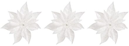 Cosy&Trendy Kerstboomversiering - 3x - bloem - op clip - witte kerstster - 18 cm