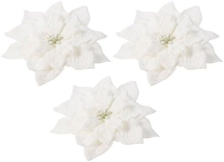 Cosy&Trendy Kerstboomversiering - 3x - witte besneeuwde bloem - 15 cm - op clip