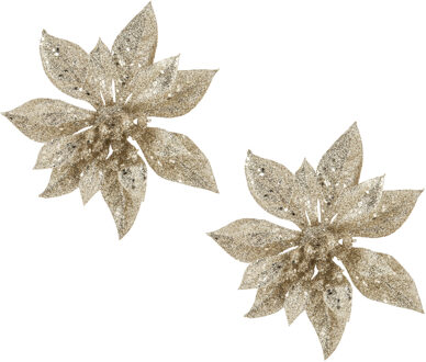 Cosy&Trendy Kerstboomversiering Bloem - 2x - 15 cm - champagne - op clip - ornament