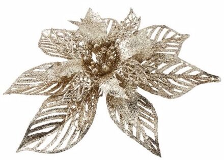 Cosy&Trendy Kerstboomversiering bloem - goud - op clip - gouden kerstster - 23 cm