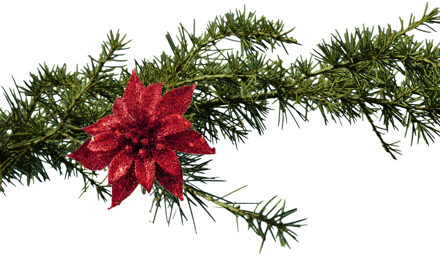 Cosy&Trendy Kerstboomversiering bloem op clip - rood - 8 cm - glitters - kunststof