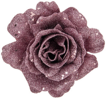 Cosy&Trendy Kerstboomversiering Bloemen - 10 cm - roze glitter - op clip - ornament