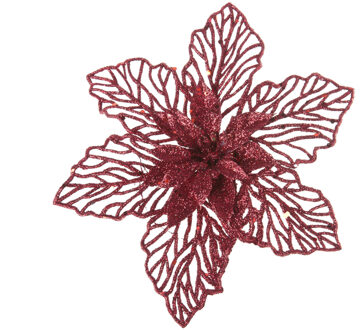 Cosy&Trendy Kerstboomversiering Kerstster - 17 cm - rood glitter - op clip