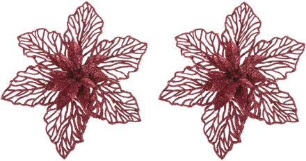 Cosy&Trendy Kerstboomversiering Kerstster - 2x - 17 cm - rood glitter - op clip