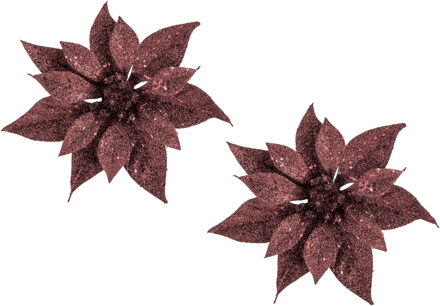 Cosy&Trendy Kerstboomversiering Kerstster - 2x stuks - 18 cm - donkerrood - op clip - ornament - ster